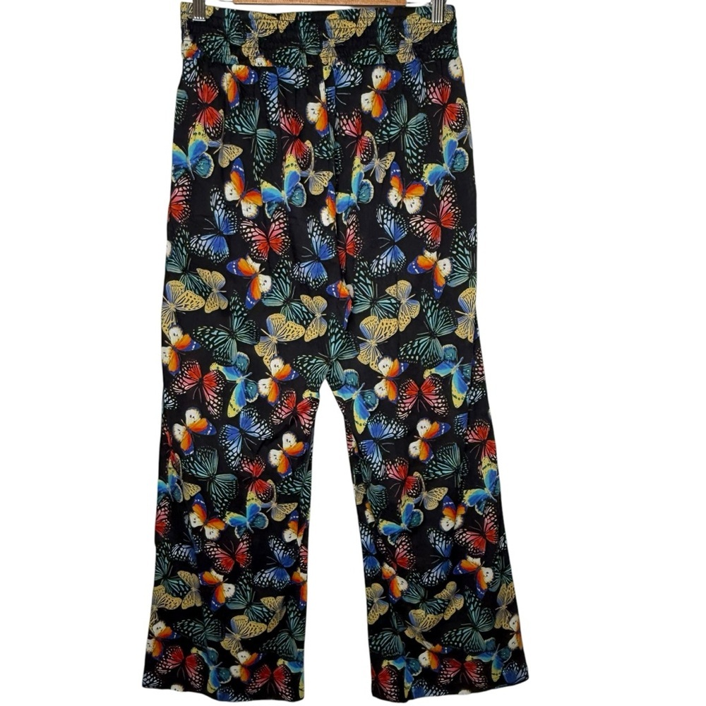 Johnny Was Butterfly Silk Blend Wide Leg Pants Sz S Pockets Relaxed Boho Fairy